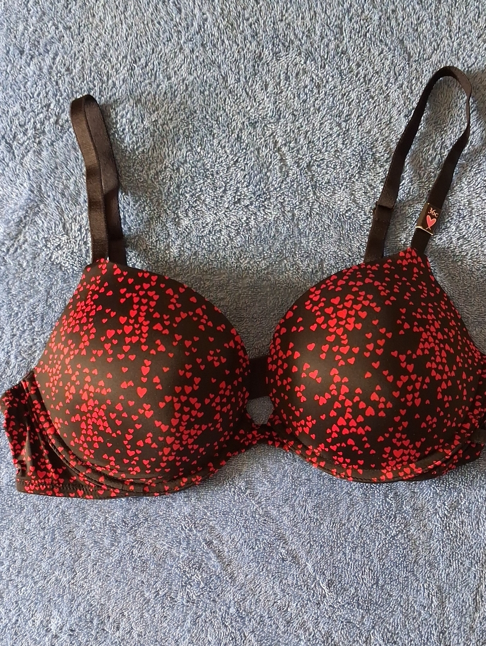 Victoria's Secret Black Bra with Red Heart Print
